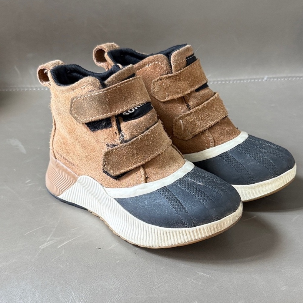 Kids Tan and Black Velcro waterproof Sorel Boots